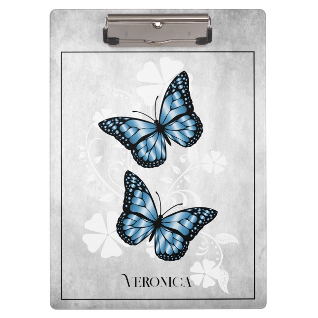 Blue Butterfly Floral Clipboard (Front)