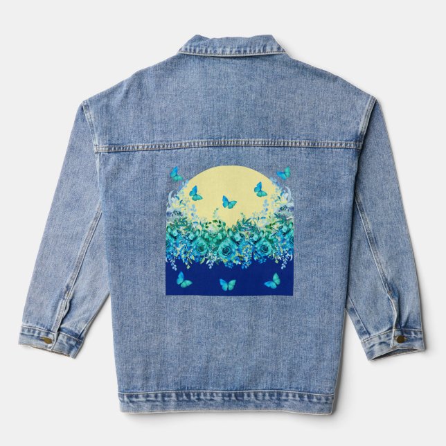 Blue Butterfly Floral Denim Jacket (Back)