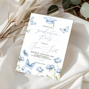 Blue Butterfly Floral Graduation Invitation