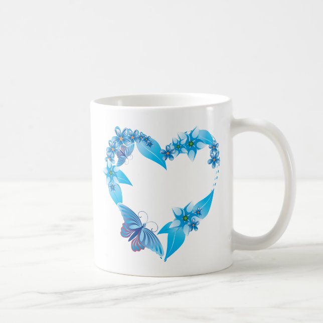 Blue Butterfly Floral Heart Coffee Mug (Right)
