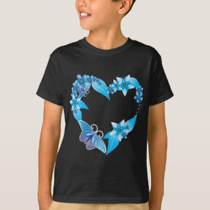 Blue Butterfly Floral Heart T-Shirt