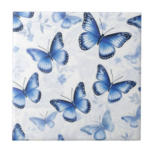 Blue Butterfly Floral Pattern Ceramic Tile