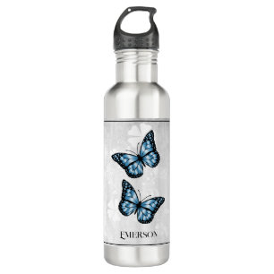 Blue Butterfly Floral Personalised 710 Ml Water Bottle