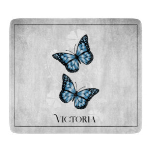 Blue Butterfly Floral Personalised Cutting Board
