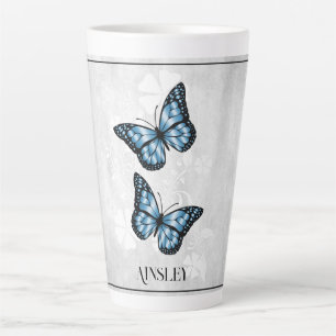 Blue Butterfly Floral Personalised Latte Mug