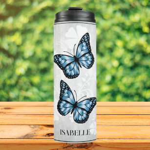 Blue Butterfly Floral Personalised Thermal Tumbler