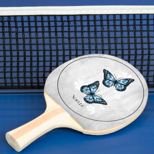 Blue Butterfly Floral Ping Pong Paddle