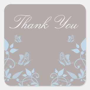 Blue Butterfly Floral Thank You Stickers