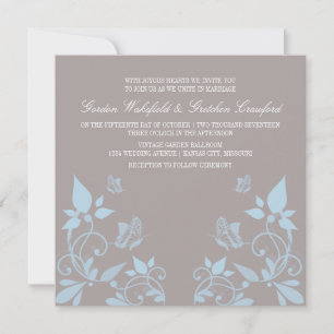 Blue Butterfly Floral Wedding Invite