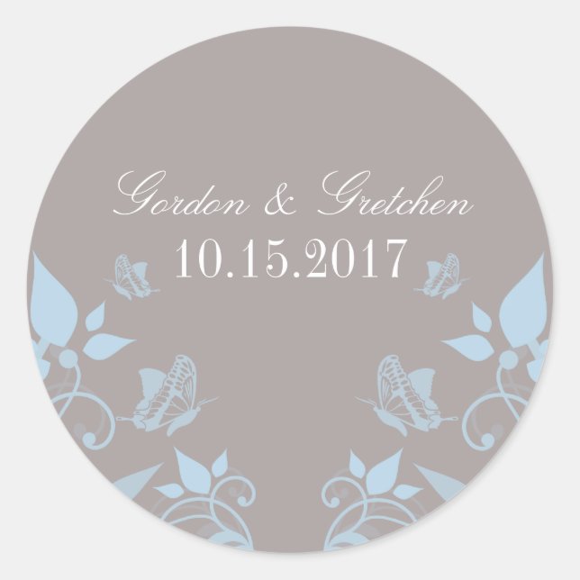 Blue Butterfly Floral Wedding Stickers (Front)