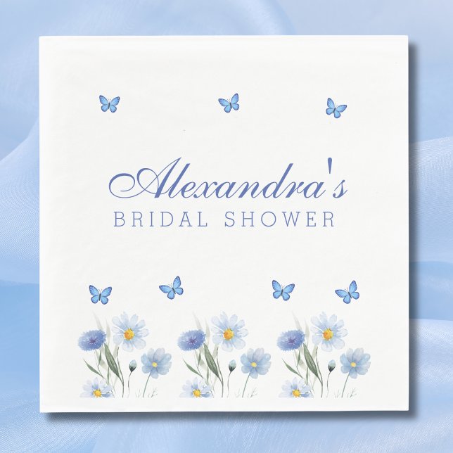 Blue Butterfly Floral Wildflower Bridal Shower Napkin (Creator Uploaded)