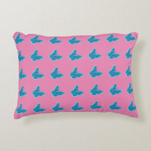 Blue Butterfly Fluttering Illustration Pattern Decorative Cushion