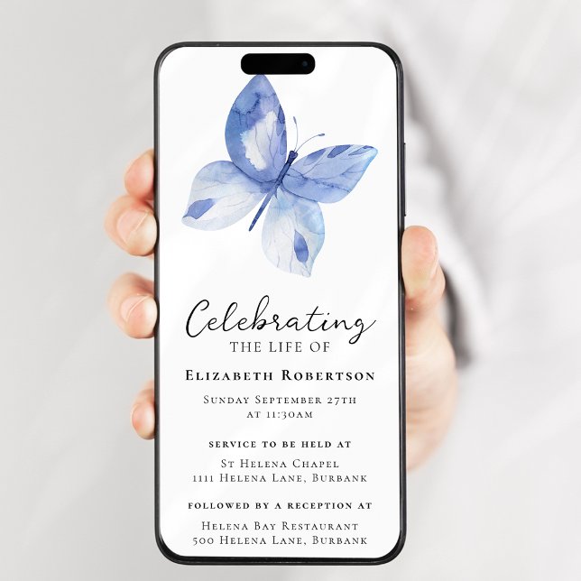 Blue Butterfly Funeral Digital Evite Invitation (Creator Uploaded)