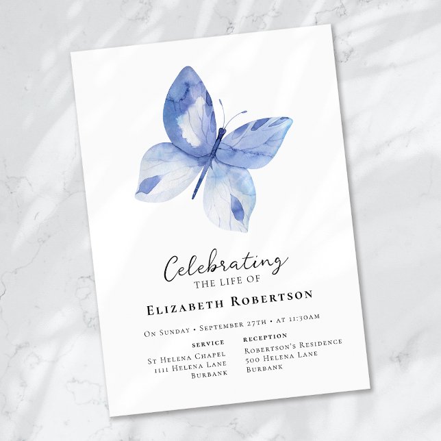 Blue Butterfly Funeral  Invitation (Creator Uploaded)