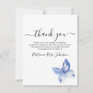 Blue Butterfly Funeral Memorial Thank You Note