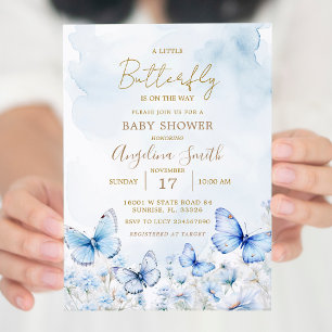 Blue Butterfly Garden Baby Shower Invitation