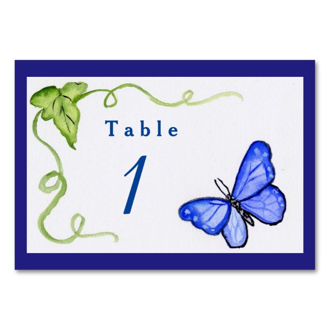 Blue Butterfly Garden Custom Number Table Cards (Front)