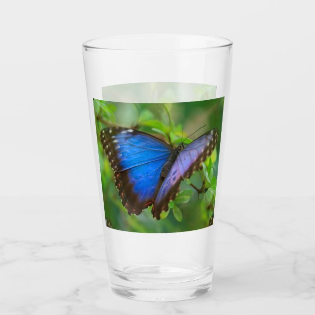 Blue Butterfly Glass Cup (Front)