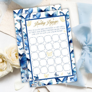 Blue Butterfly Gold Accent Baby Shower Bingo Game
