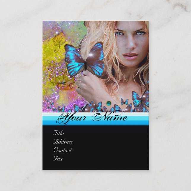 BLUE BUTTERFLY HAIR BEAUTY MAKEUP ARTIST monogram Business Card (Front)