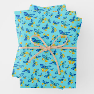 Blue Butterfly Hand-Drawn Watercolor Butterflies Wrapping Paper Sheet