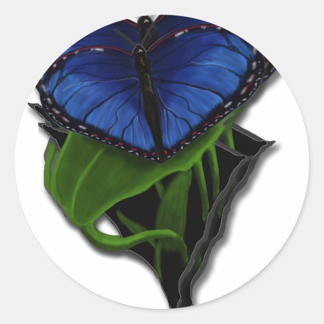 Blue Butterfly Heart Classic Round Sticker (Front)