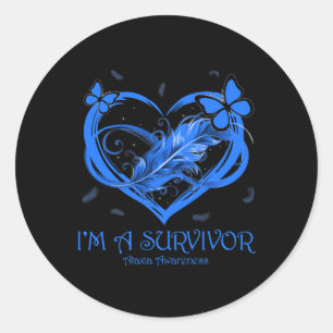 Blue Butterfly Heart I'm A Survivor Ataxia Awarene Classic Round Sticker