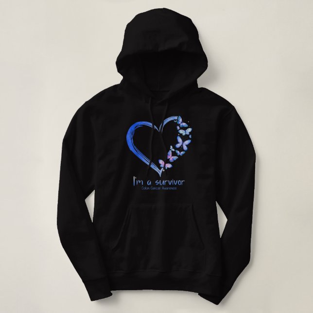 Blue Butterfly Heart I'm A Survivor Colon Cancer A Hoodie (Design Front)