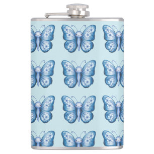 Blue Butterfly Hip Flask