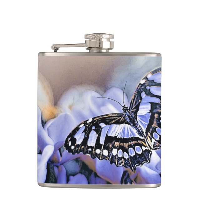 Blue Butterfly Hip Flask (Front)