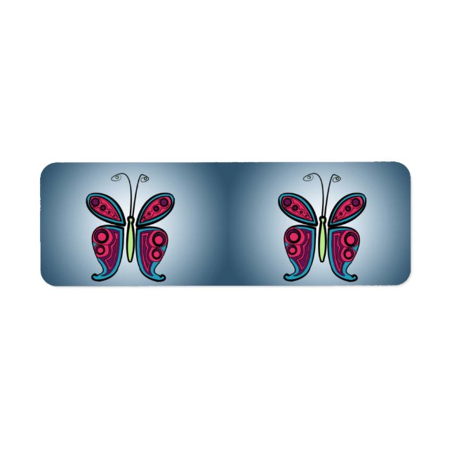 Blue butterfly illustration return address label (Front)