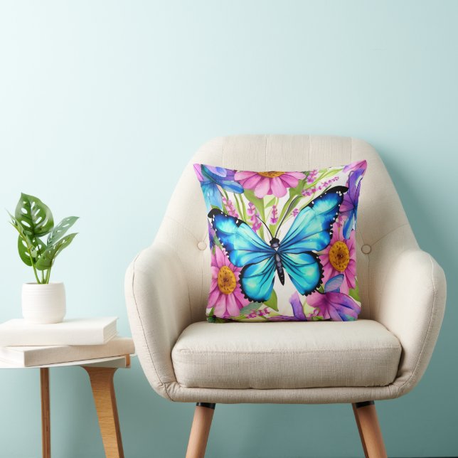 Blue Butterfly In a Field of Flowers Cushion (Chair)