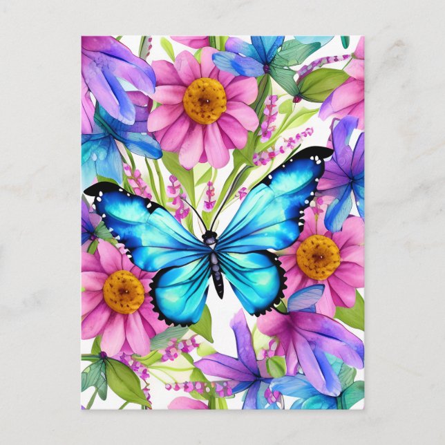 Blue Butterfly In a Field of Flowers Postcard (Front)