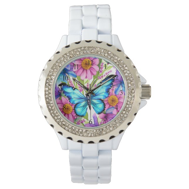 Blue Butterfly In a Field of Flowers Watch (Front)