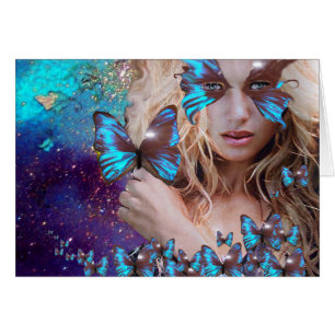 BLUE BUTTERFLY IN TEAL GREEN GOLD SPARKLES