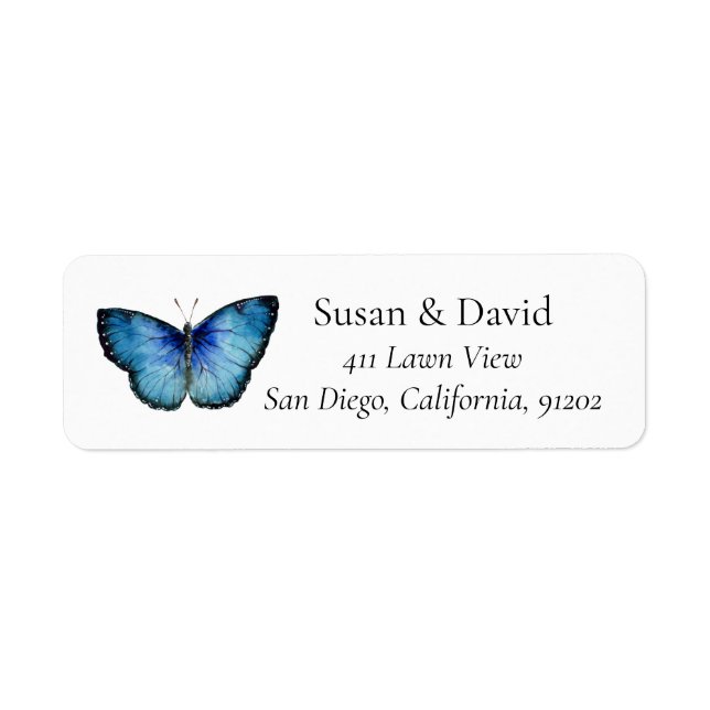 Blue Butterfly Insect Address Label Return Address Label (Front)
