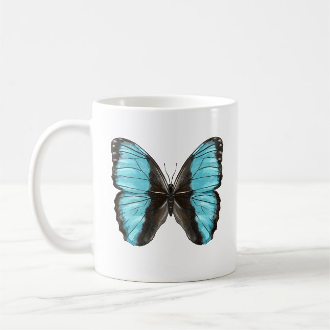 Blue Butterfly Insect Art Nature Lover Coffee Mug (Left)