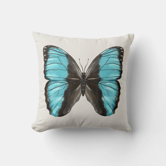 Blue Butterfly Insect Art Nature Lover Cushion (Front)