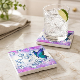 Blue Butterfly Inspirational Stone Coaster