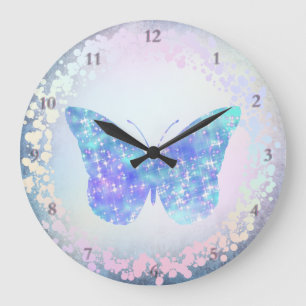blue butterfly large clock