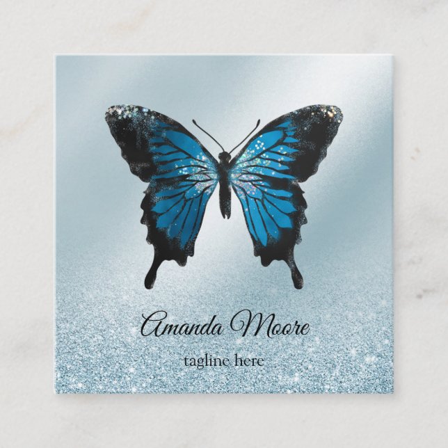 blue butterfly life coach therapist holograph squa square business card (Front)