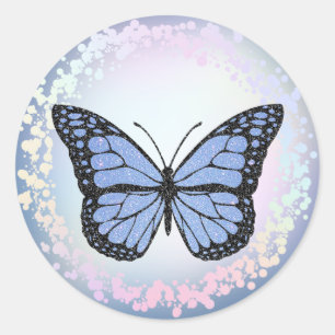 blue butterfly logo classic round sticker