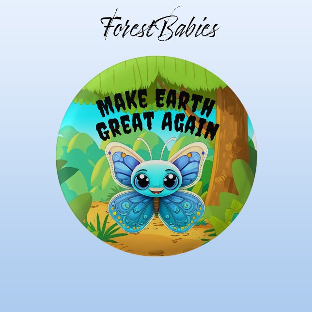 Blue Butterfly, Make Earth Great Again, Wildlife 3 Cm Round Badge (Butterfly 🦋  ForestBabies Button)