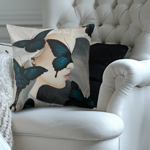 Blue Butterfly Masquerade Elegant Fantasy Cushion