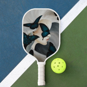 Blue Butterfly Masquerade Elegant Fantasy Pickleball Paddle
