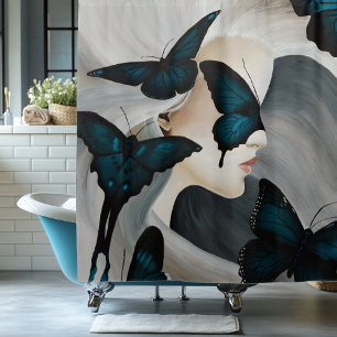 Blue Butterfly Masquerade Elegant Fantasy  Shower Curtain