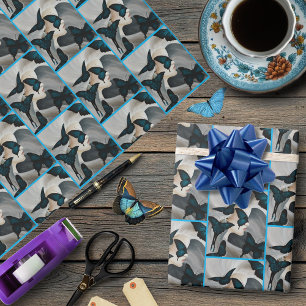 Blue Butterfly Masquerade Elegant Fantasy  Wrapping Paper
