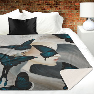 Blue Butterfly Masquerade Sherpa Blanket