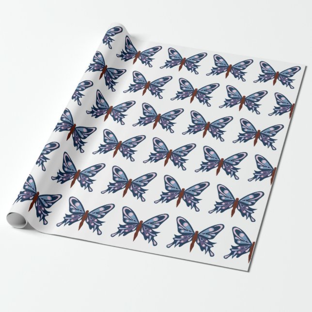 'Blue Butterfly' Matte Wrapping Paper (Unrolled)