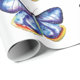 Blue Butterfly Matte Wrapping Paper, 30 in x 6 ft Paper